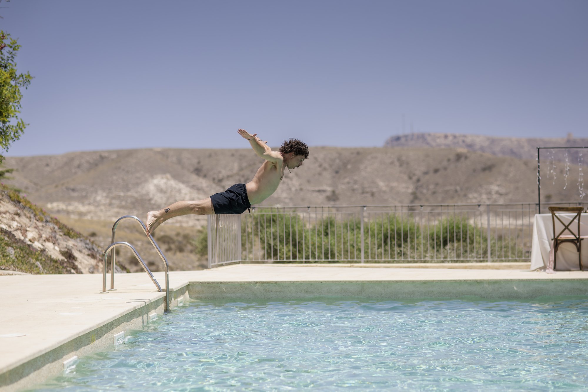 Jump into the pool on the wedding morning, boutique hotel, wedding Agua Amarga