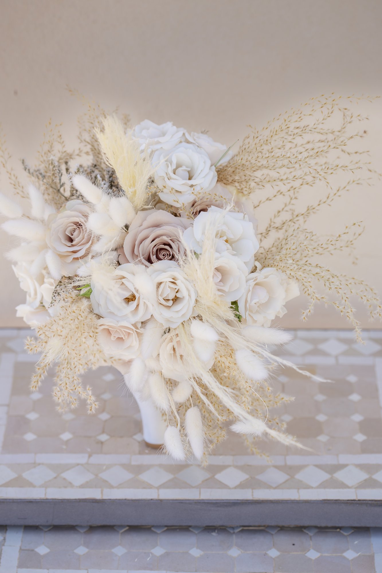 Bridal bouquet with roses, dried flowers and pampas grass, boho wedding Agua Amarga