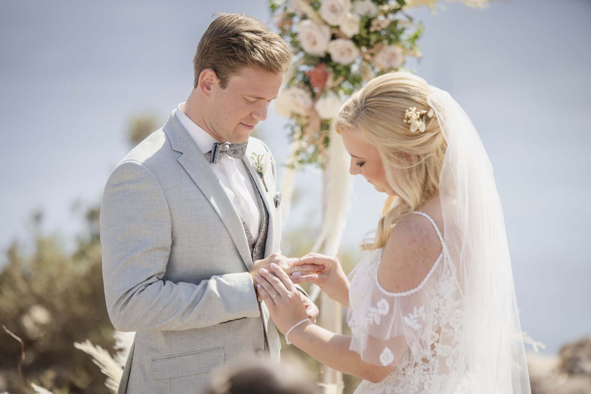 Ring exchange at the outdoor ceremony, wedding Agua Amarga