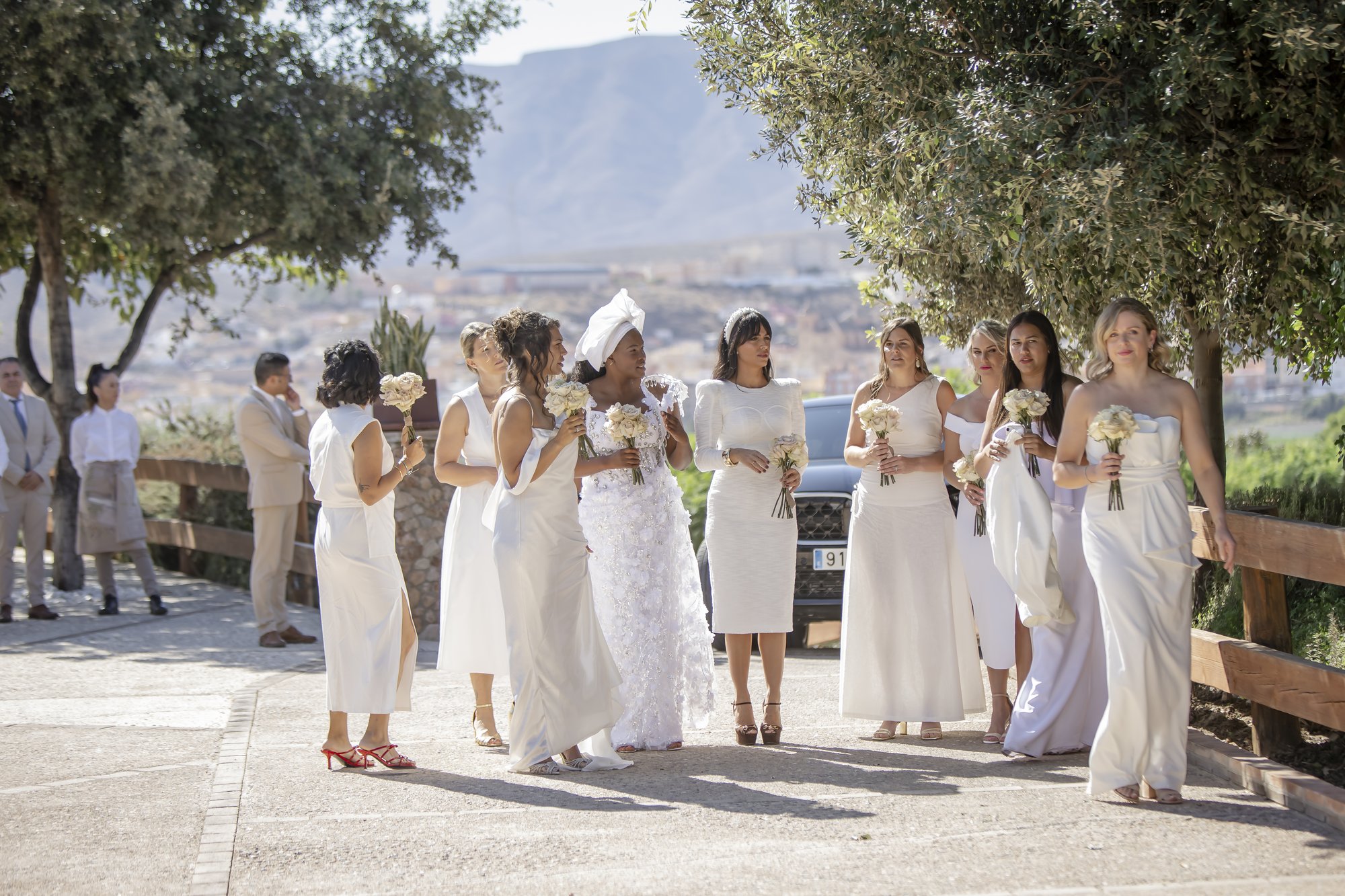 Brautjungfern vor den Bergen der Sierra de Gádor, Hacienda Hochzeit Andalusien